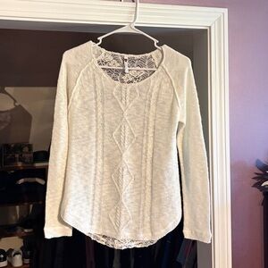 Poof! White Pullover Knit Sweater With Lace Back Size Small